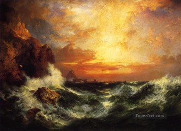 Landscapes Painting - Thomas Moran Sunset near Lands End Cornwall Ocean Waves